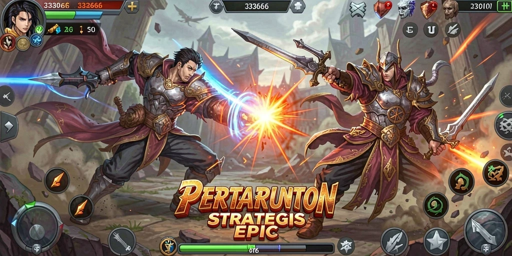 Tangkapan layar gameplay 333666 menunjukkan pertempuran strategis yang mendebarkan.