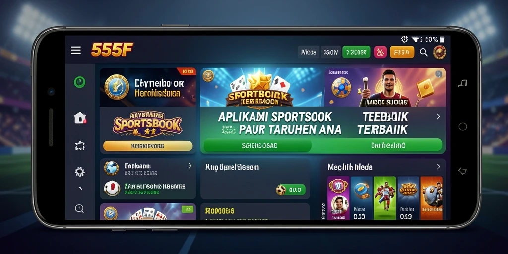 Screenshot utama 555F menampilkan aksi taruhan olahraga yang seru.