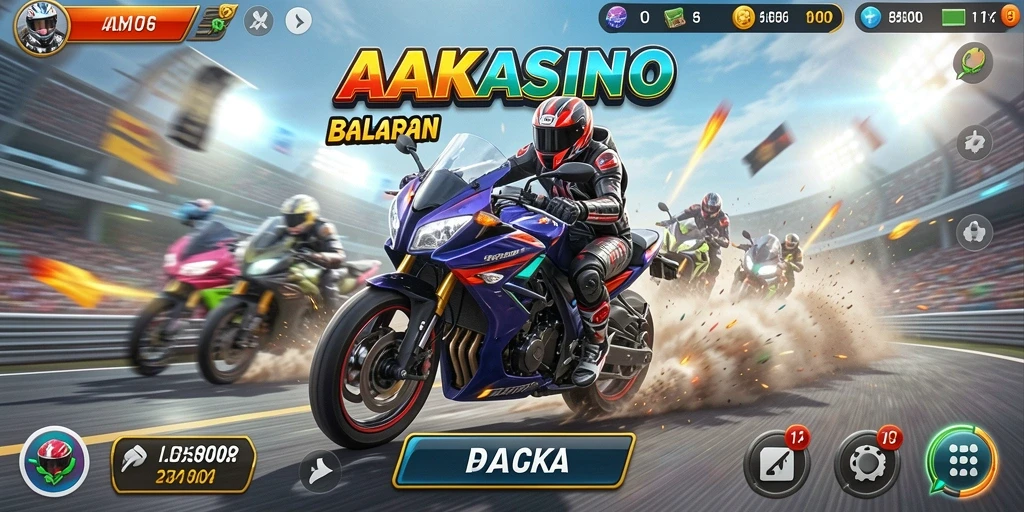 Screenshot gameplay AAKASINO yang menampilkan balapan motor yang intens.