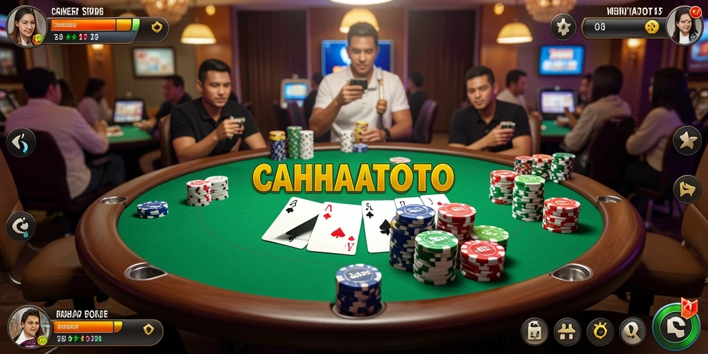 Tampilan gameplay menegangkan dari CAHAYATOTO dengan suasana permainan poker.