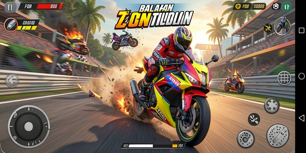 Gameplay F08 menampilkan balapan motor yang mendebarkan dan penuh aksi.