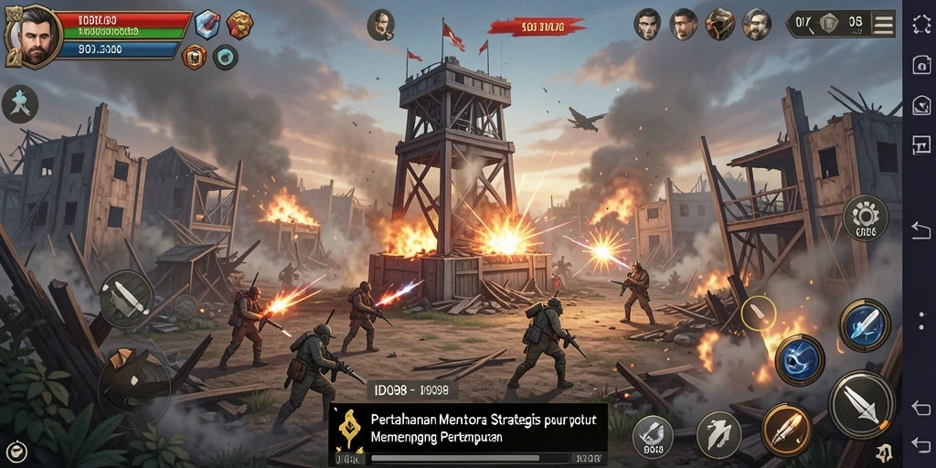 Gameplay seru dari ID098 yang menampilkan menara dan musuh di medan perang.