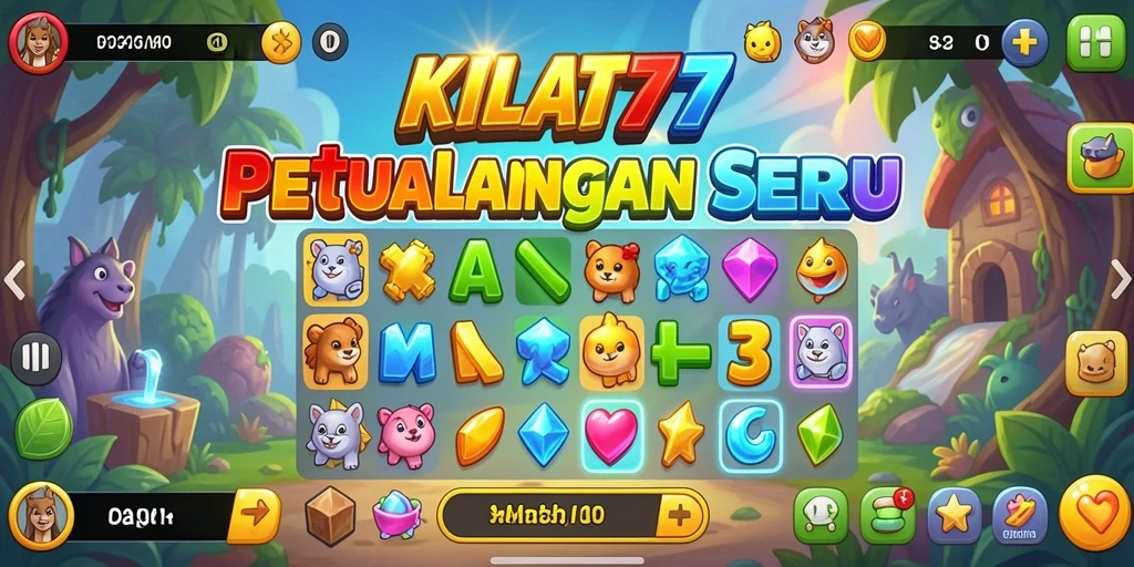 Screenshot KILAT77 menampilkan gameplay Match-3 yang dinamis dan berwarna.