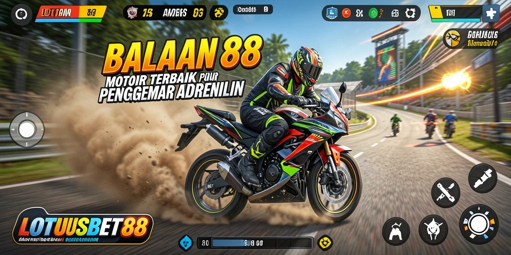 Screenshot LOTUSBET88 menampilkan balapan motor yang seru dan mendebarkan.
