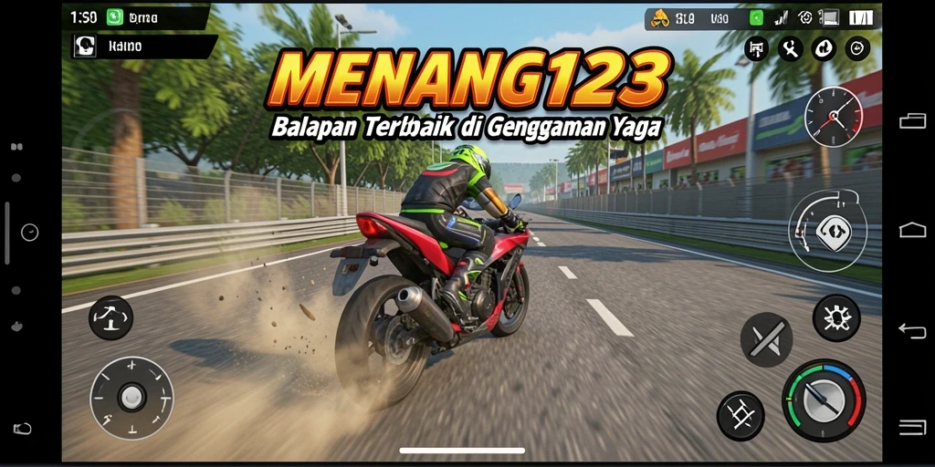 Tampilan seru balapan motor dengan pemandangan indah dan action cepat.