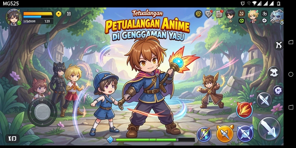 Screenshot MG525 menampilkan pertempuran seru karakter Anime.
