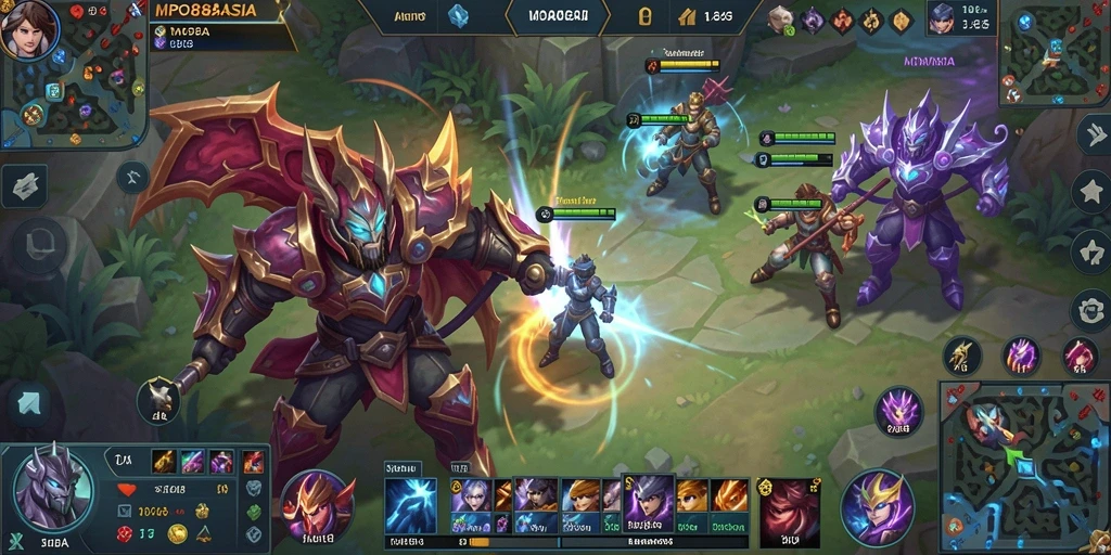 Menampilkan gameplay seru dalam pertarungan MOBA yang menegangkan.