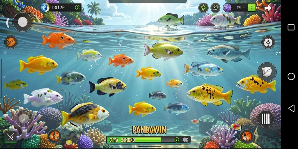 Tampilan gameplay seru dalam PANDAWIN saat berburu ikan.
