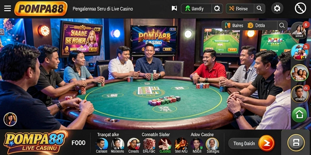 Tampilan gameplay seru di POMPA88 dengan dealer langsung.