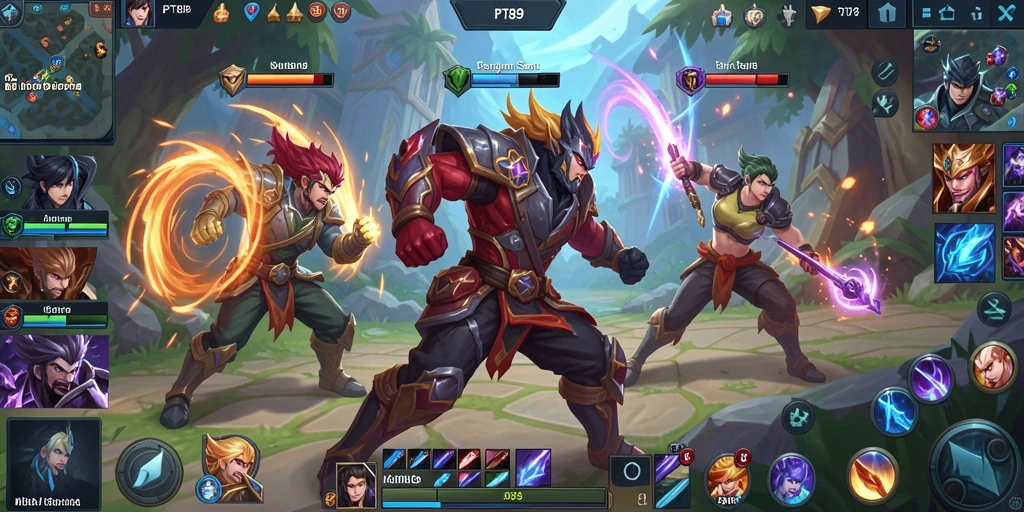 Tampilan gameplay intens dengan karakter unik beraksi.