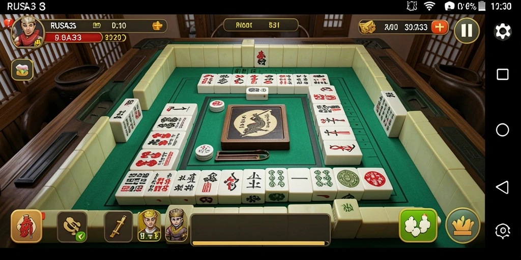 Tampilan gameplay seru dalam RUSA33, penuh tantangan Mahjong.