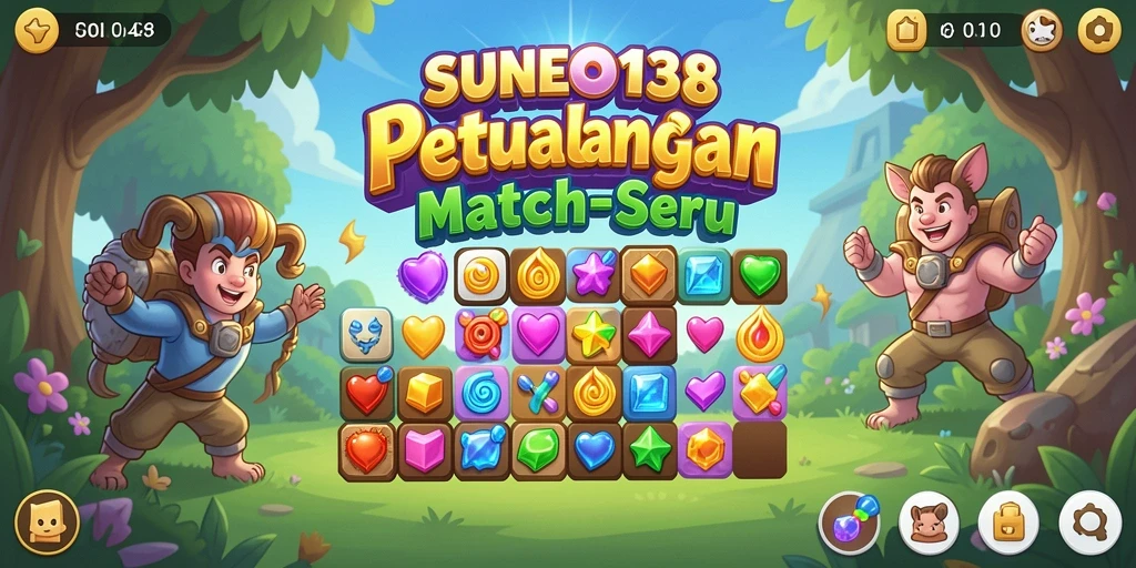 Tampilan gameplay SUNEO138 dengan permata berwarna-warni yang cerah.