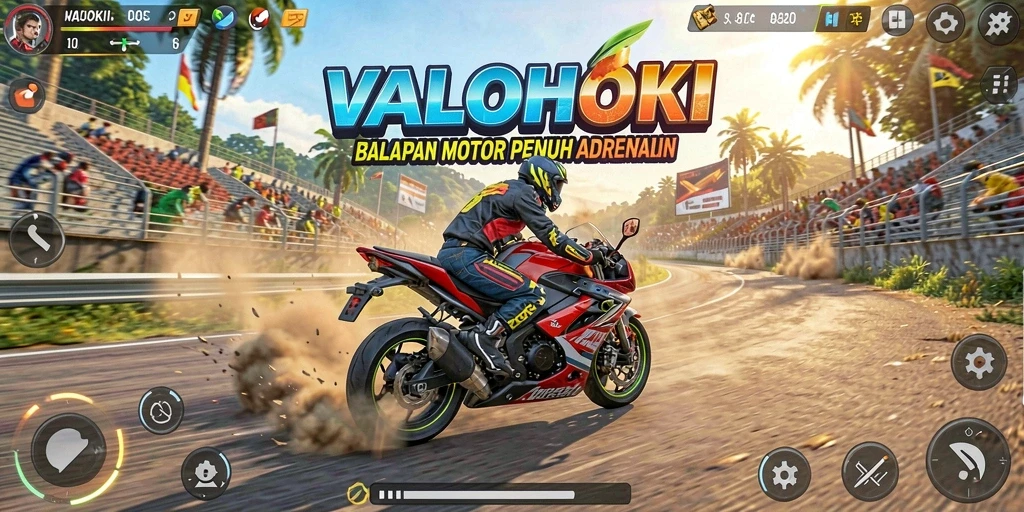 Tampilan aksi balap motor di VALOHOKI yang menegangkan.
